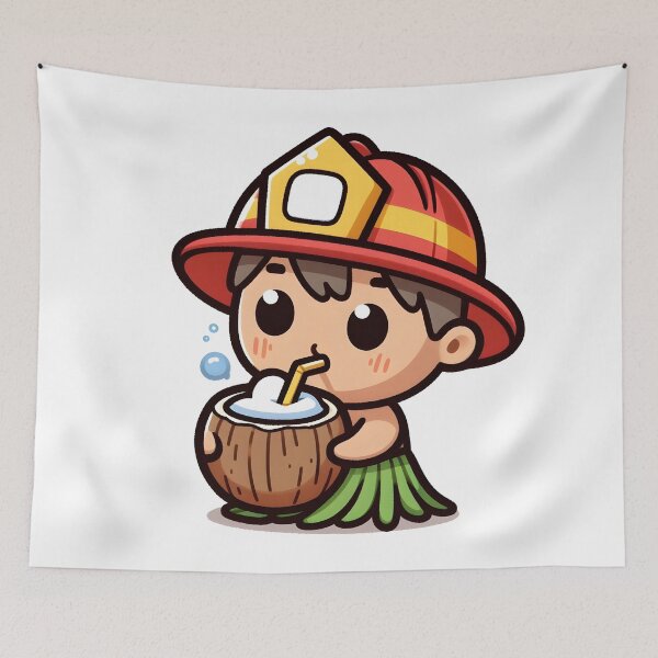 Item preview, Kawaii Firefighter With Grass Skirt designed and sold by CanvasCutie.