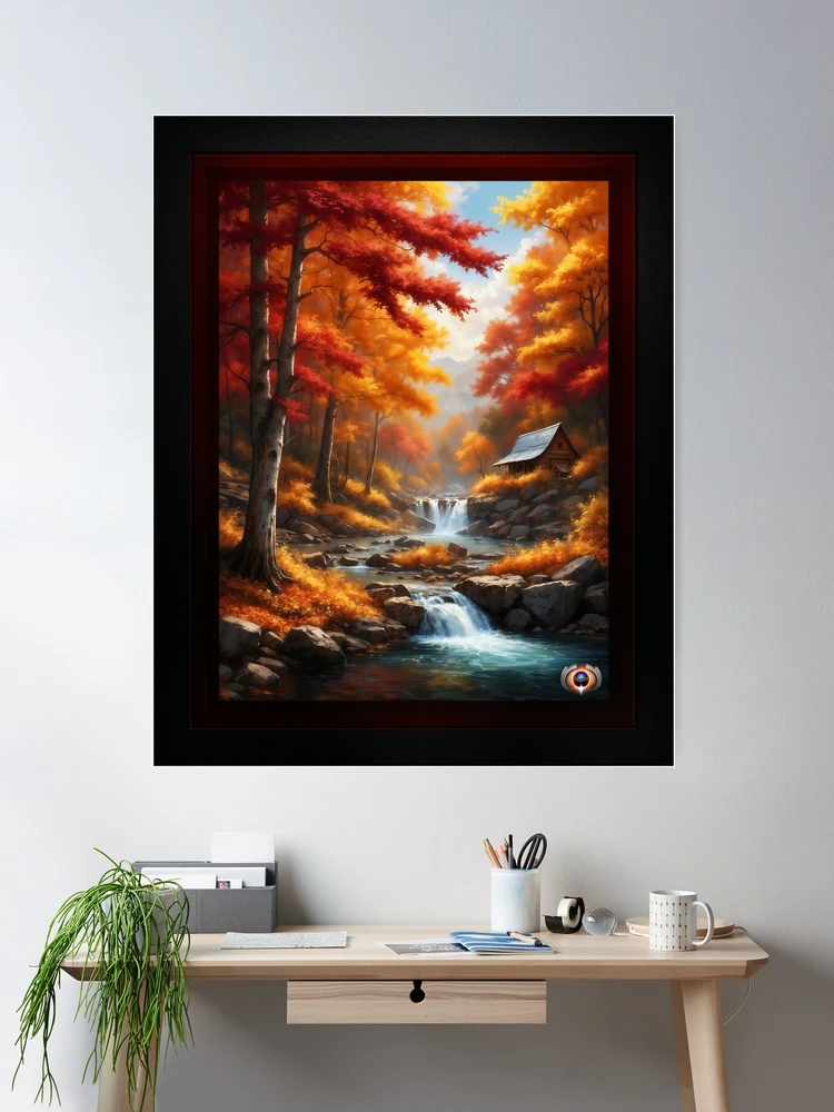 A Cabin In Autumn Woods AI Concept Art by Xzendor7 - Amidst Graceful Tranquility 2 A Cabin In Autumn Woods Beautiful AI Concept Art by Xzendor7 Room Decor Poster Art Print