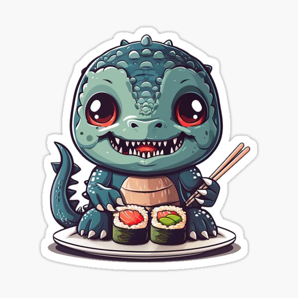 Vista previa del artículo con la obra «Baby Godzilla eating Sushi», diseñado y vendido por TheKMBensons.
