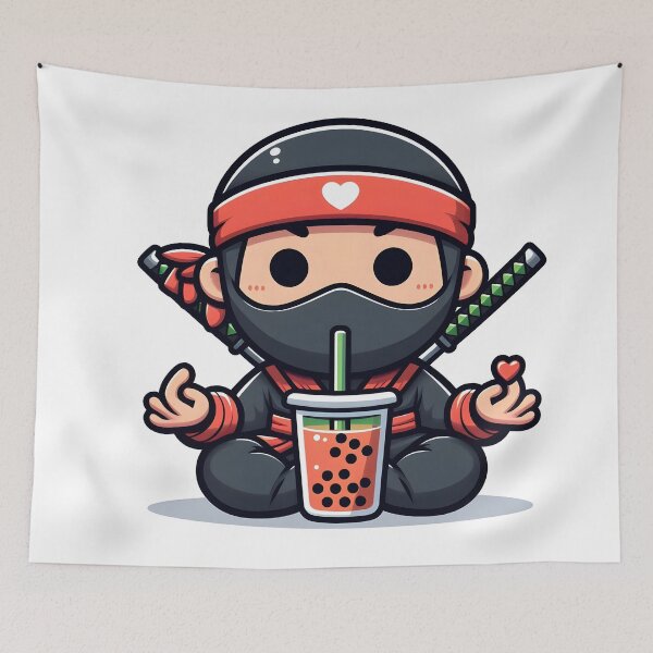 Item preview, Kawaii Ninja With Bubble Tea Cup designed and sold by CanvasCutie.