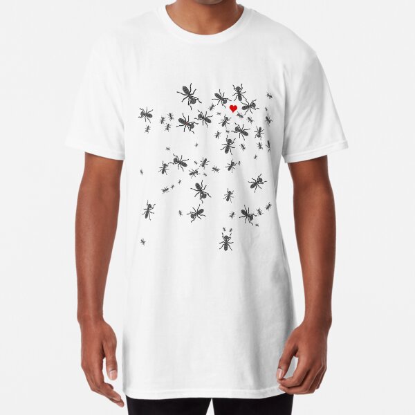 Crawling To Your Sweet Spot - Cute Sassy Mosquito Mosquitos Insects Bugs Pattern Design Finding New Love Metaphor Chasing Red Heart Original Design Long T-Shirt