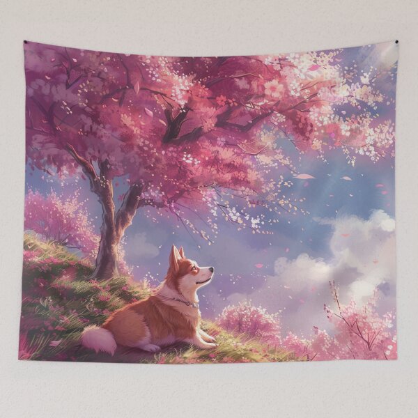 Item preview, Corgi dog in the middle of sakura designed and sold by CorgiCuddle.