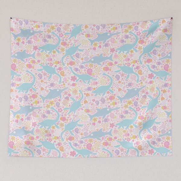 Item preview, Swimming with Plesiosaurs - pastel pink and orange - cute prehistoric animal design by Cecca Designs designed and sold by Cecca-Designs.