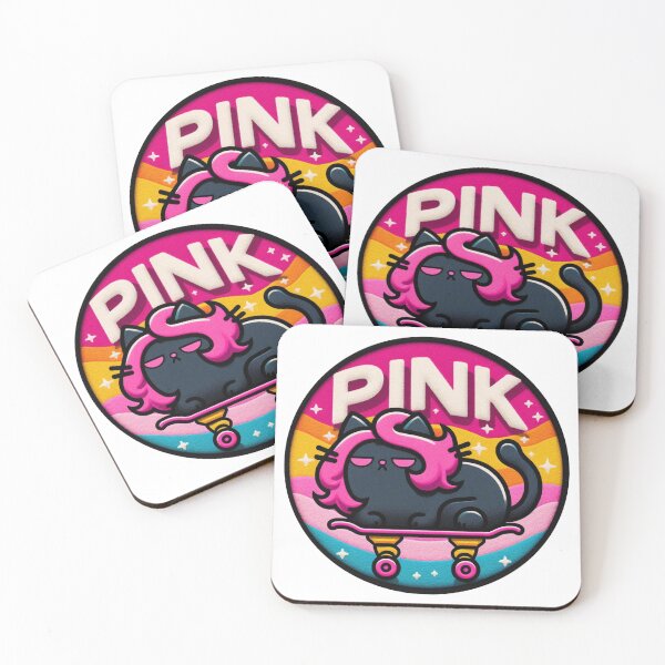 Item preview, Black Kawaii Cat on Skateboard with Pink Hair designed and sold by GALUMARKET.