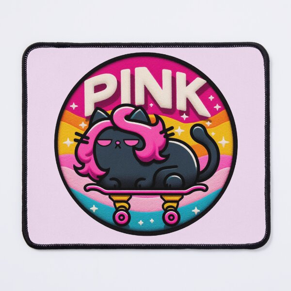 Item preview, Black Kawaii Cat on Skateboard with Pink Hair designed and sold by GALUMARKET.