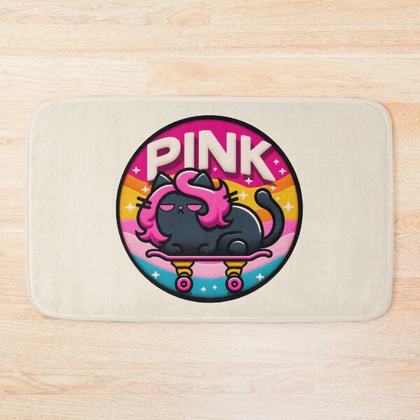 Item preview, Black Kawaii Cat on Skateboard with Pink Hair designed and sold by GALUMARKET.