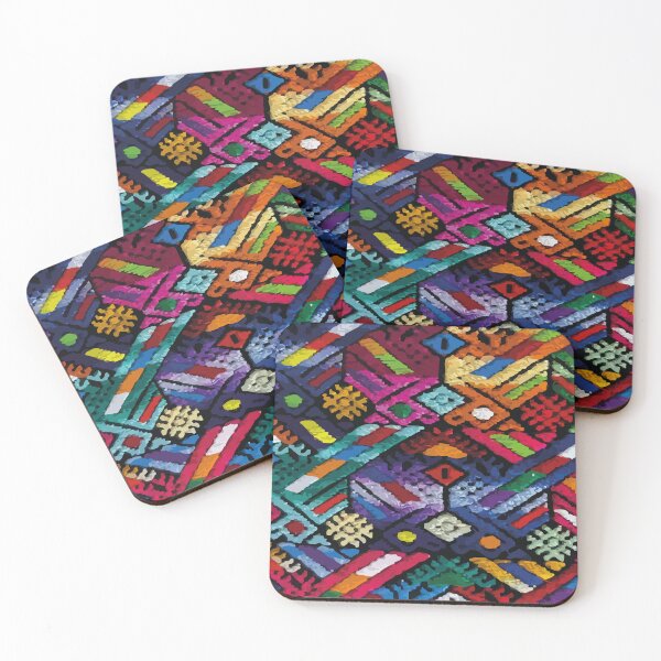 Aperçu de l'œuvre Décor maximaliste broderie vibrante textile mexicain tissu poncho multicolore décor dopamine créée et vendue par T-Mex.