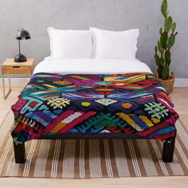 Item preview, Maximalist decor vibrant embroidery mexican textile multicolor poncho fabric dopamine decor designed and sold by T-Mex.