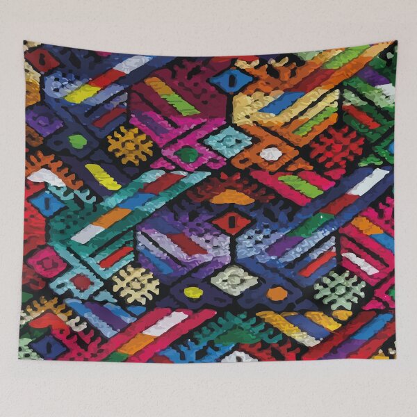 Item preview, Maximalist decor vibrant embroidery mexican textile multicolor poncho fabric dopamine decor designed and sold by T-Mex.