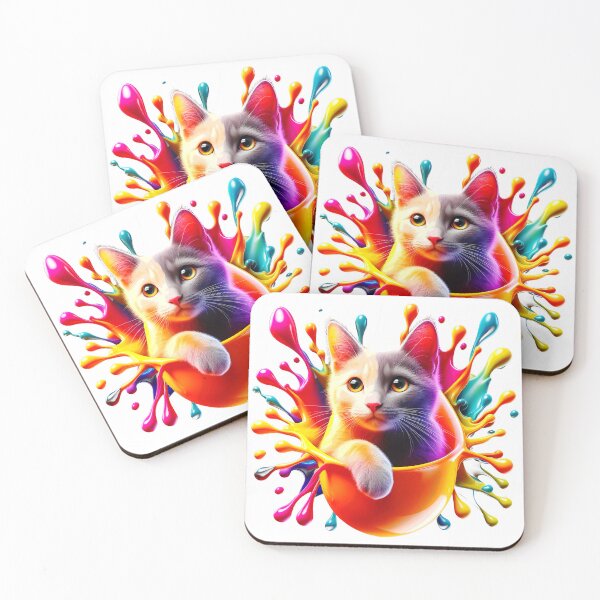 Item preview, Cute Kitty Cat In Splash Vibrant Colored Paint  designed and sold by Tamer ⭐⭐⭐⭐⭐.