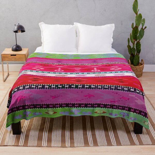 Item preview, Mexican poncho blanket magenta green serape dopamine decor designed and sold by T-Mex.
