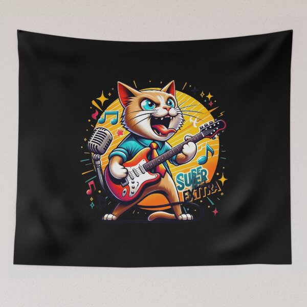 Item preview, Hilarious Cat Guitarist | Music & Humor Themed Artwork designed and sold by BlueGoldArt.