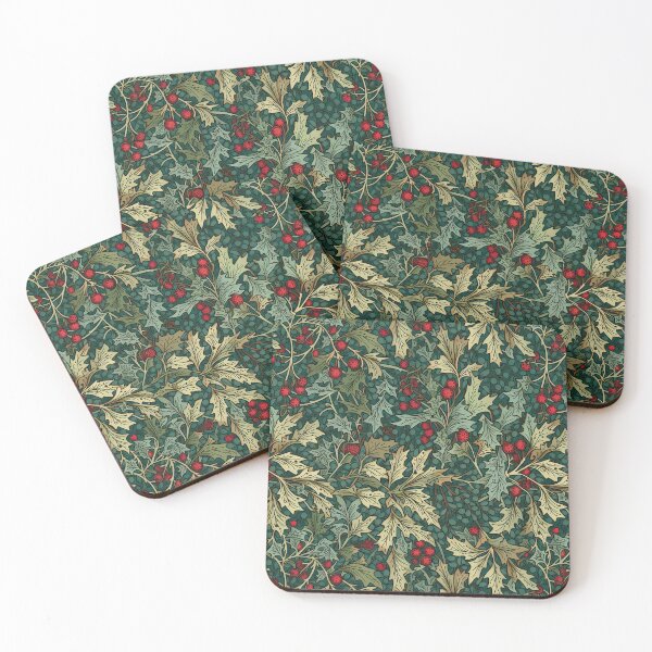Item preview, Green Leaves Red Flowers Cottegecore Pattern designed and sold by momosstyle.