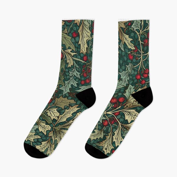 Item preview, Green Leaves Red Flowers Cottegecore Pattern designed and sold by momosstyle.