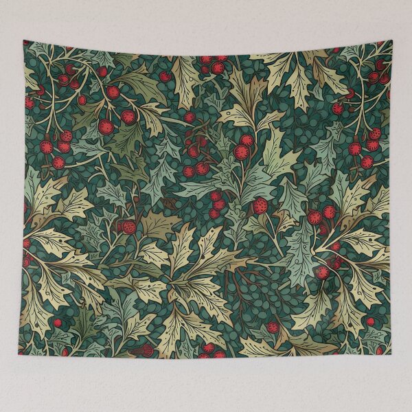 Item preview, Green Leaves Red Flowers Cottegecore Pattern designed and sold by momosstyle.