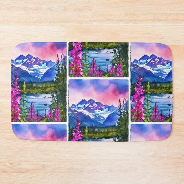 Item preview, Alaskan Wild – Glacier Mountains and Fireweed in Watercolor designed and sold by Alaska Magick.