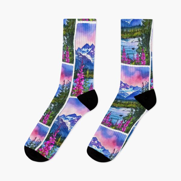 Item preview, Alaskan Wild – Glacier Mountains and Fireweed in Watercolor designed and sold by Alaska Magick.