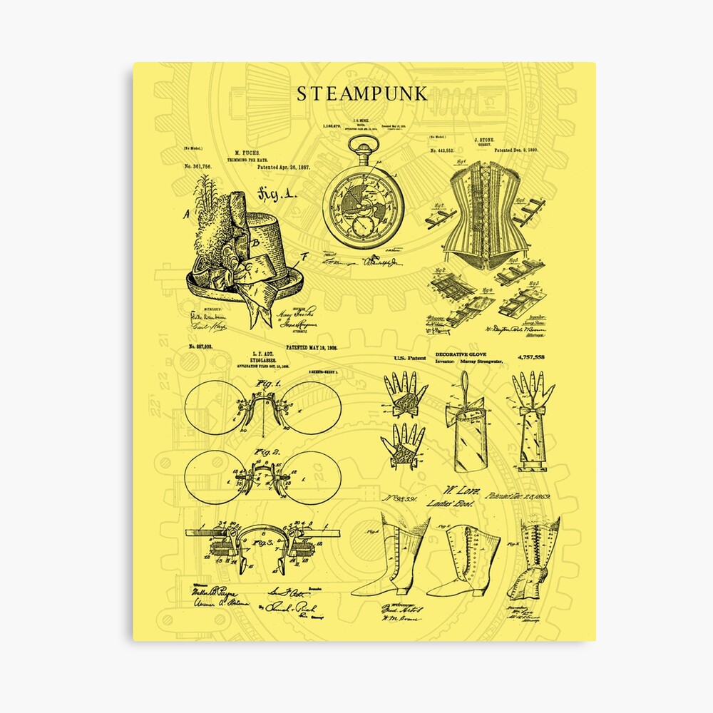 Steampunk Fashion Patent Blueprint Art Board Print for Sale by