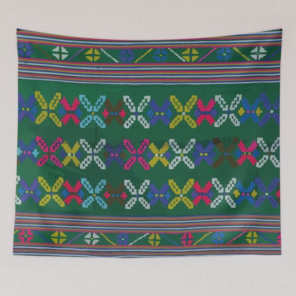 Item preview, Mexican emerald embroidery maya textile dopamine decor boho chic  designed and sold by T-Mex.
