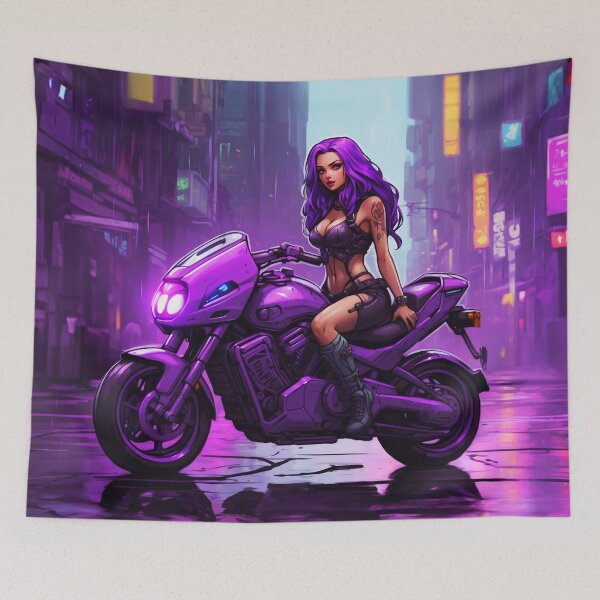 Item preview, Purple Haired Biomechanical Women On Bike  designed and sold by SassyArtistry.