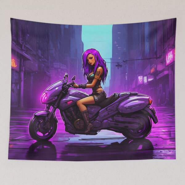 Item preview, Rebel Purple Haired Women On Bike  designed and sold by SassyArtistry.