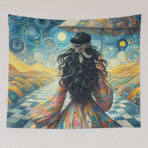 Item preview, Dark Haired Woman with Umbrella designed and sold by HarmonyandSage.