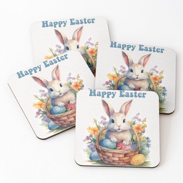 Item preview,  Easter card with watercolor Cute Easter Bunny in easter basket with easter eggs and flowers designed and sold by Createya.