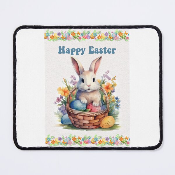Item preview,  Easter card with watercolor Cute Easter Bunny in easter basket with easter eggs and flowers designed and sold by Createya.