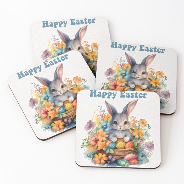 Item preview, Easter card with watercolor Cute Easter Bunny in easter basket with easter eggs and flowers designed and sold by Createya.
