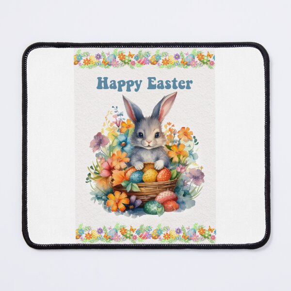 Item preview, Easter card with watercolor Cute Easter Bunny in easter basket with easter eggs and flowers designed and sold by Createya.