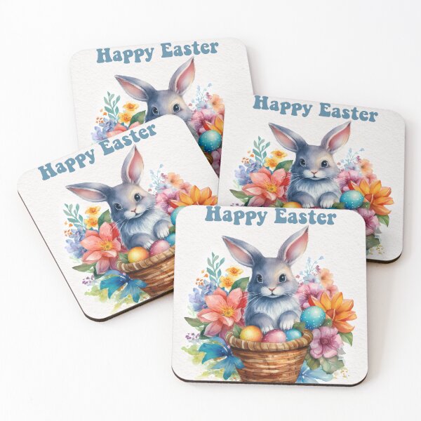 Item preview, Easter card with watercolor Cute Easter Bunny in easter basket with easter eggs and flowers designed and sold by Createya.