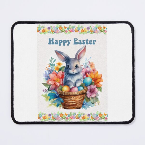 Item preview, Easter card with watercolor Cute Easter Bunny in easter basket with easter eggs and flowers designed and sold by Createya.