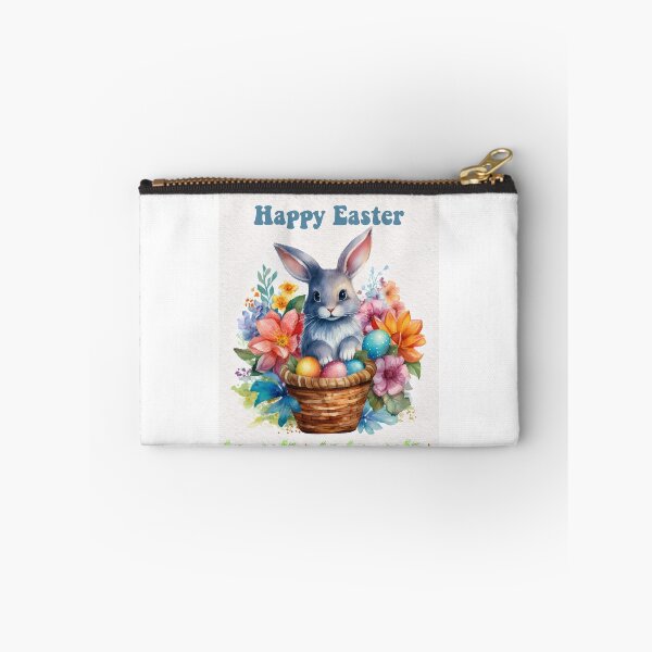 Item preview, Easter card with watercolor Cute Easter Bunny in easter basket with easter eggs and flowers designed and sold by Createya.