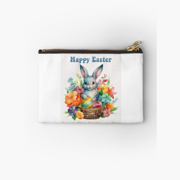 Item preview,  Easter card with watercolor Cute Easter Bunny in easter basket with easter eggs and flowers designed and sold by Createya.