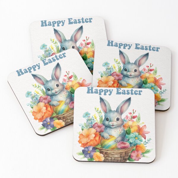 Item preview,  Easter card with watercolor Cute Easter Bunny in easter basket with easter eggs and flowers designed and sold by Createya.