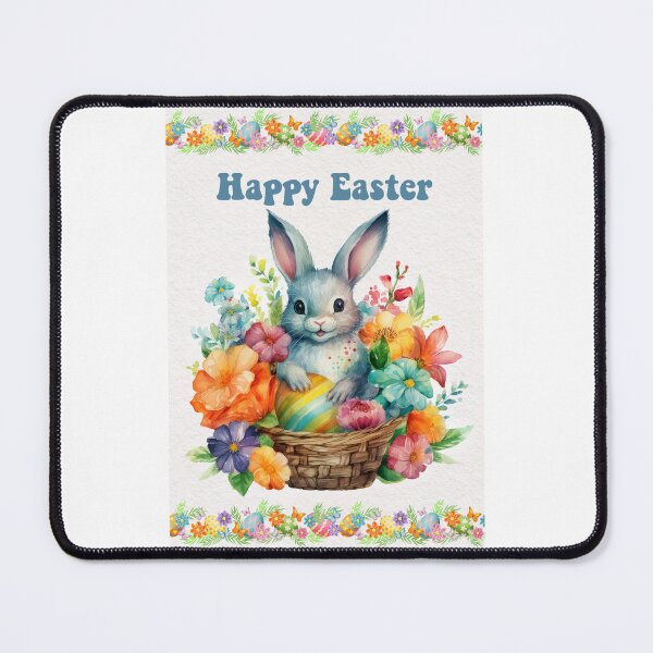 Item preview,  Easter card with watercolor Cute Easter Bunny in easter basket with easter eggs and flowers designed and sold by Createya.