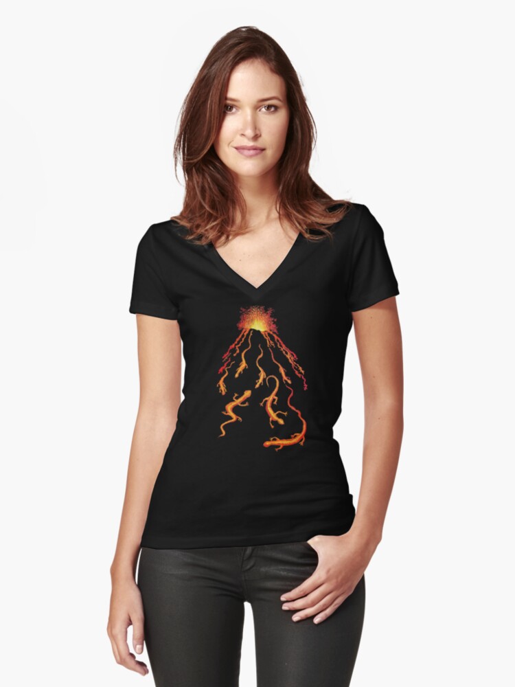Thumbnail 1 of 3, Fitted V-Neck T-Shirt, Flaming Lava Lizards designed and sold by Suzebilia.
