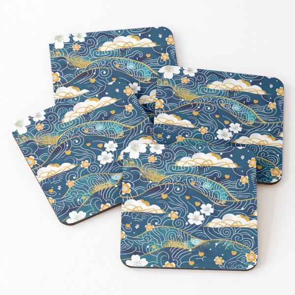 Item preview, Dancing Flowers on Seigaiha Waves designed and sold by chi3-jp.
