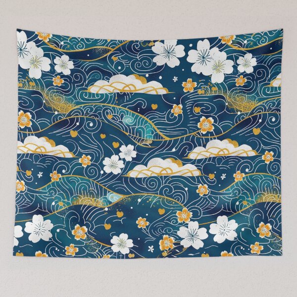 Item preview, Dancing Flowers on Seigaiha Waves designed and sold by chi3-jp.
