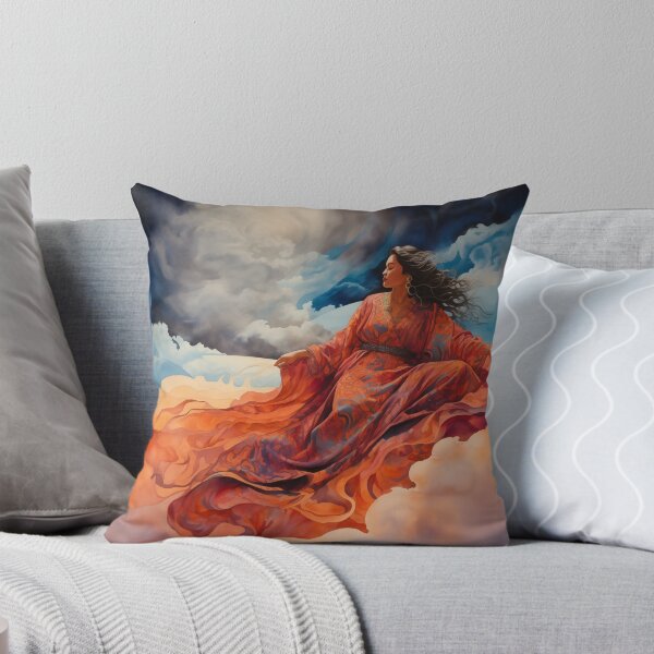 Item preview, Beautiful woman in orange on a magic carpet ride in the clouds. designed and sold by ArtbyJanineTate.
