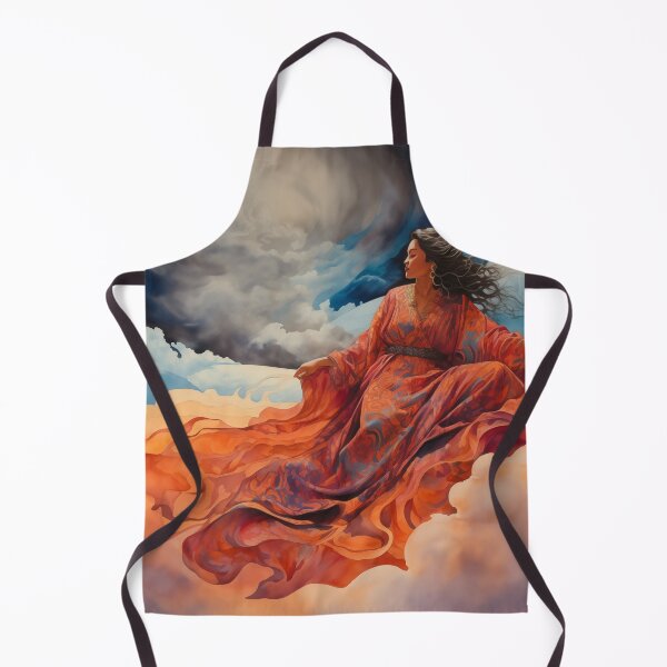 Item preview, Beautiful woman in orange on a magic carpet ride in the clouds. designed and sold by ArtbyJanineTate.