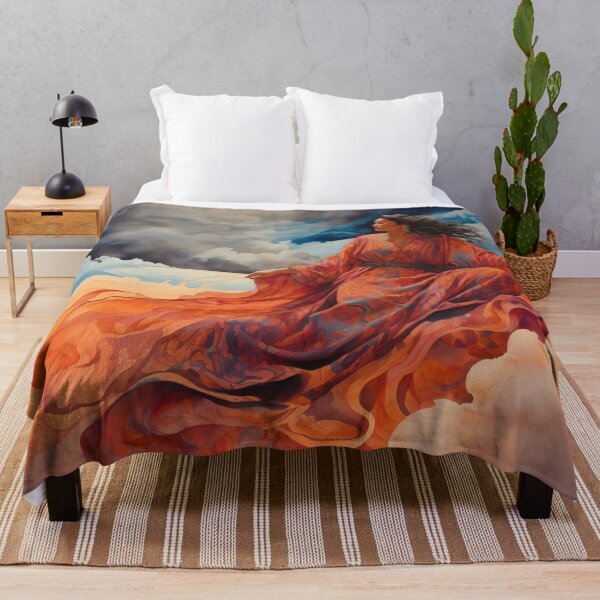 Item preview, Beautiful woman in orange on a magic carpet ride in the clouds. designed and sold by ArtbyJanineTate.