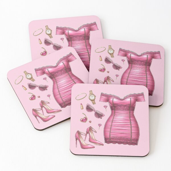 Artikelvorschau, Rosa Cocktailkleid - Modezeichnung entworfen und verkauft von AmberRoseWrites.