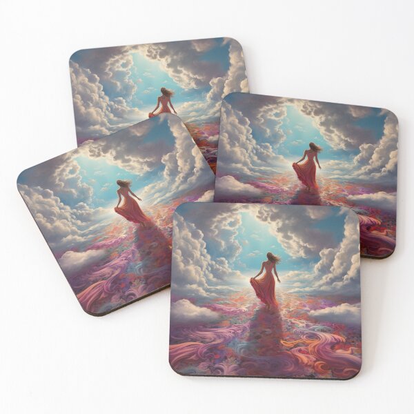 Item preview, A woman walking on a swirling carpet into the sky. designed and sold by ArtbyJanineTate.