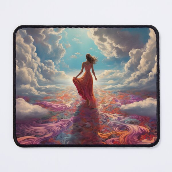 Item preview, A woman walking on a swirling carpet into the sky. designed and sold by ArtbyJanineTate.