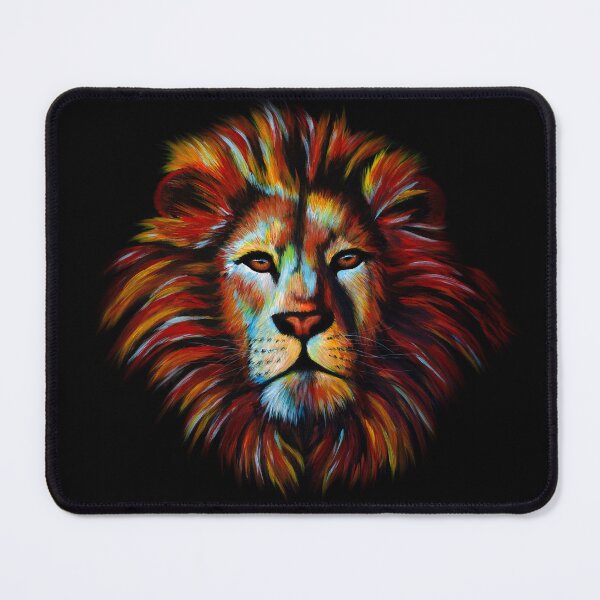 Colourful Lion Head on black background Mouse Pad