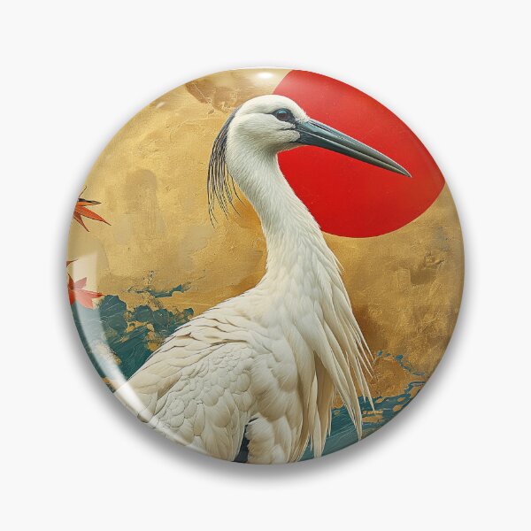 Item preview, Stork art standing in turquoise water with red sun designed and sold by Rockwpapart.