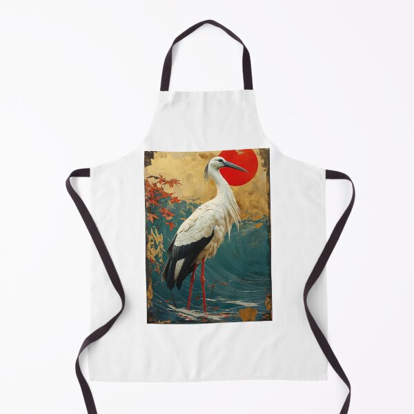 Item preview, Stork art standing in turquoise water with red sun designed and sold by Rockwpapart.