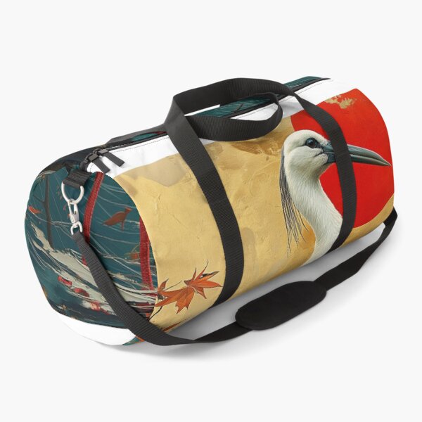 Item preview, Stork art standing in turquoise water with red sun designed and sold by Rockwpapart.