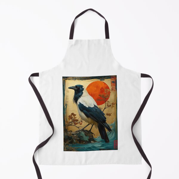 Item preview, White and black Crow painting standing in turquoise water with a red designed and sold by Rockwpapart.